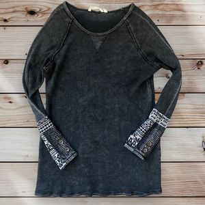 Soft Surroundings long sleeve knit shirt with Aztec design and buttons on wrist